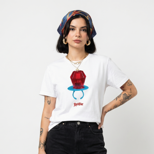 Camiseta Ajuste Mediano para Mujer Candy Ring en Blanco