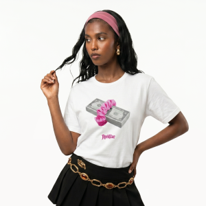 Camiseta Ajuste Mediano para Mujer Pink Money en Blanco