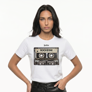 Camiseta Ajuste Mediano para Mujer Cassette en Blanco