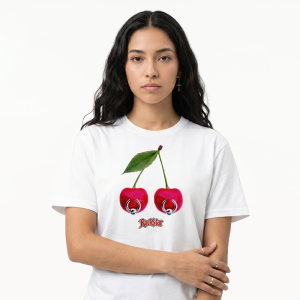 Camiseta Ajuste Mediano para Mujer Cherries en Blanco