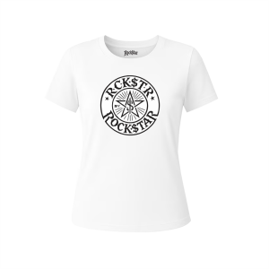 Camiseta Ajuste Mediano para Mujer Rock$tar Logo en Blanco