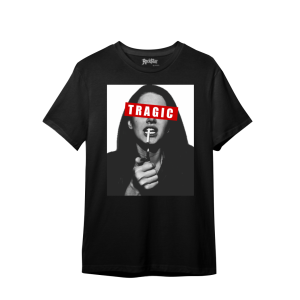 Camiseta Ajuste Mediano Tragic para Hombre en Negro
