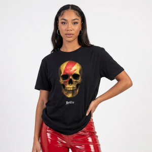 Camiseta Ajuste Mediano Skull Bowie para Mujer en Negro